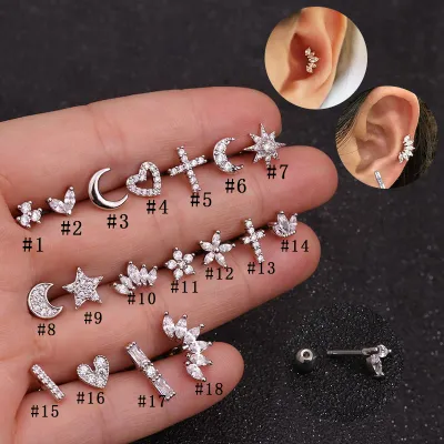 Women's Creative Geometric Design Zircon Decorative Alloy Piercing Ear Bone Studs
