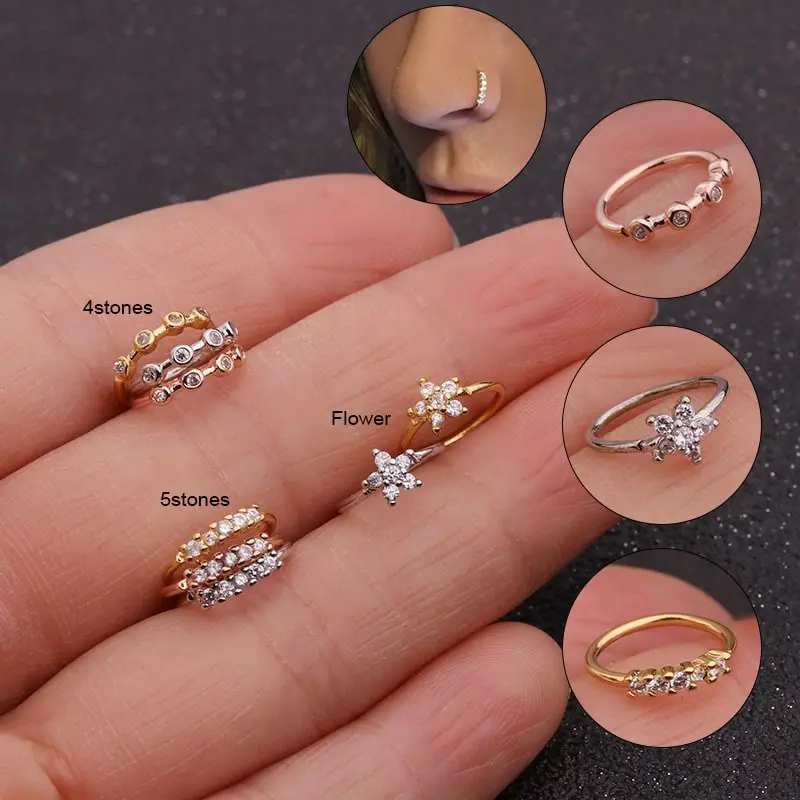 Women Creative Geometric Design Zircon Decorative Alloy Piercing Nose Ring