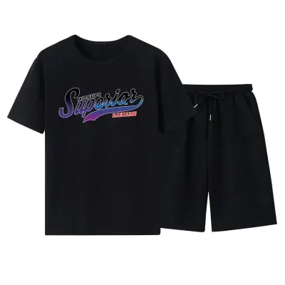Men Casual Short Sleeve Round Neck Pattern Print T-shirt And Shorts Two-piece Set