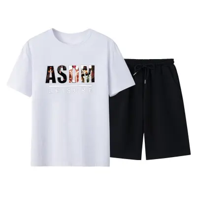 Men Casual Short Sleeve Round Neck Pattern Print T-shirt And Shorts Two-piece Set