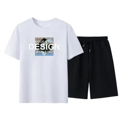 Men Casual Short Sleeve Round Neck Pattern Print T-shirt And Shorts Two-piece Set