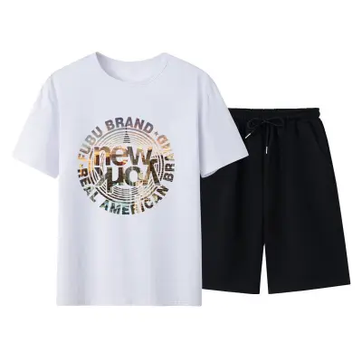 Men Casual Short Sleeve Round Neck Pattern Print T-shirt And Shorts Two-piece Set