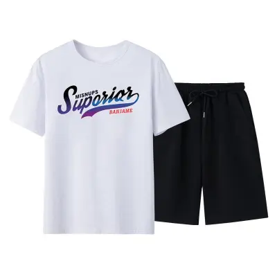 Men Casual Short Sleeve Round Neck Pattern Print T-shirt And Shorts Two-piece Set