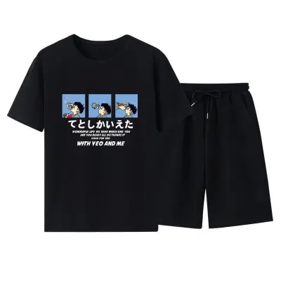 Men Casual Short Sleeve Round Neck Pattern Print T-shirt And Shorts Two-piece Set