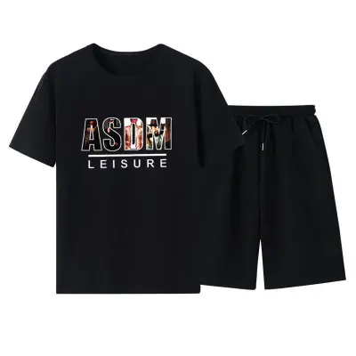 Men Casual Short Sleeve Round Neck Pattern Print T-shirt And Shorts Two-piece Set