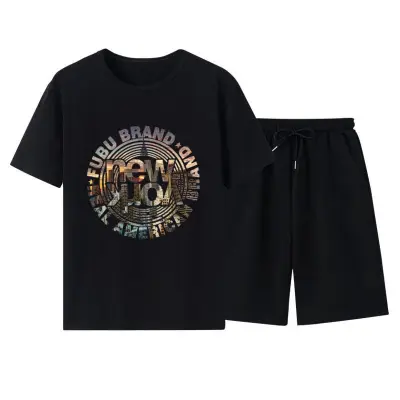 Men Casual Short Sleeve Round Neck Pattern Print T-shirt And Shorts Two-piece Set