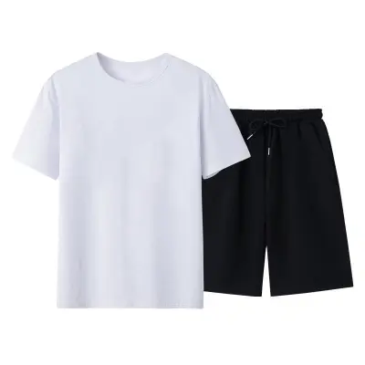 Men Casual Short Sleeve Round Neck Pattern Print T-shirt And Shorts Two-piece Set