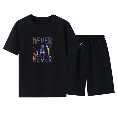 Men Casual Short Sleeve Round Neck Pattern Print T-shirt And Shorts Two-piece Set