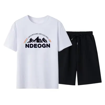 Men Casual Short Sleeve Round Neck Pattern Print T-shirt And Shorts Two-piece Set