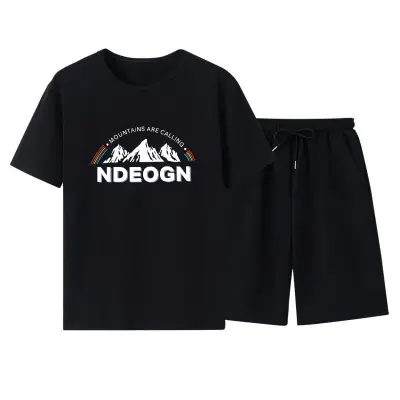 Men Casual Short Sleeve Round Neck Pattern Print T-shirt And Shorts Two-piece Set
