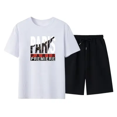 Men Casual Short Sleeve Round Neck Pattern Print T-shirt And Shorts Two-piece Set