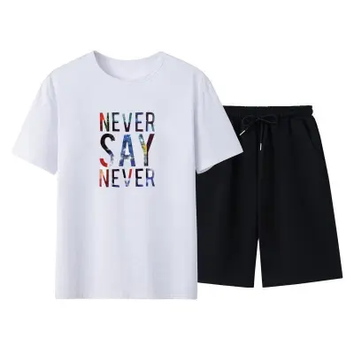 Men Casual Short Sleeve Round Neck Pattern Print T-shirt And Shorts Two-piece Set