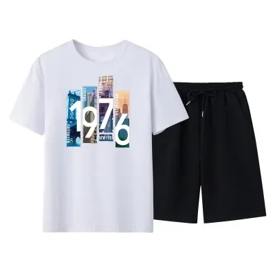 Men Casual Short Sleeve Round Neck Pattern Print T-shirt And Shorts Two-piece Set