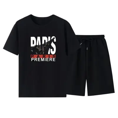 Men Casual Short Sleeve Round Neck Pattern Print T-shirt And Shorts Two-piece Set