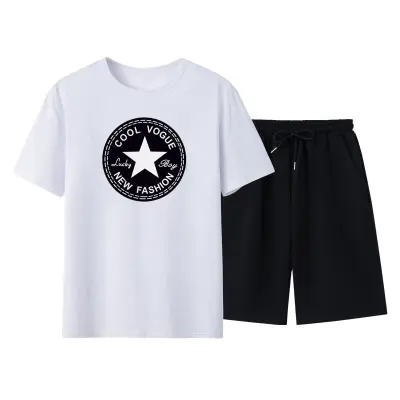 Men Casual Short Sleeve Round Neck Pattern Print T-shirt And Shorts Two-piece Set