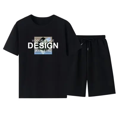 Men Casual Short Sleeve Round Neck Pattern Print T-shirt And Shorts Two-piece Set
