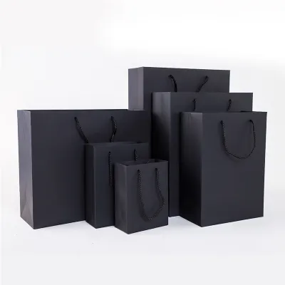 Black Cardboard Square Bottom Gift Storage Bag for Home Clothing