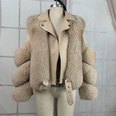 Women Casual Winter Lapel Solid Color Plush Teddy Coat with PU Leather Patchwork and Zipper Closure
