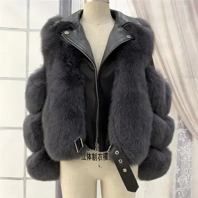 Women Casual Winter Lapel Solid Color Plush Teddy Coat with PU Leather Patchwork and Zipper Closure