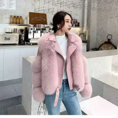 Women Casual Winter Lapel Solid Color Plush Teddy Coat with PU Leather Patchwork and Zipper Closure
