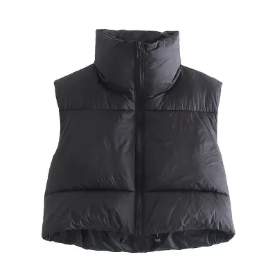 Women Fashion Solid Color Stand Collar Quilted Jacket