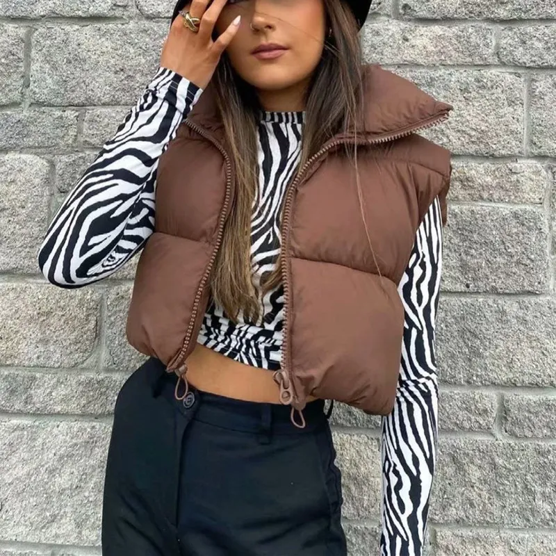 Women Fashion Solid Color Stand Collar Quilted Jacket