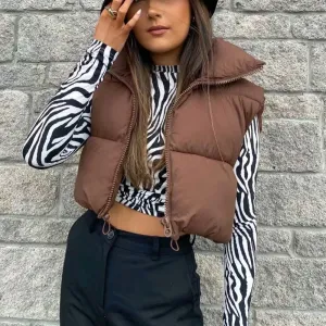 Women Fashion Solid Color Stand Collar Quilted Jacket