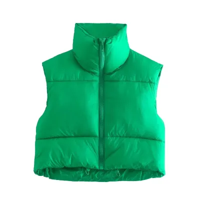Women Fashion Solid Color Stand Collar Quilted Jacket