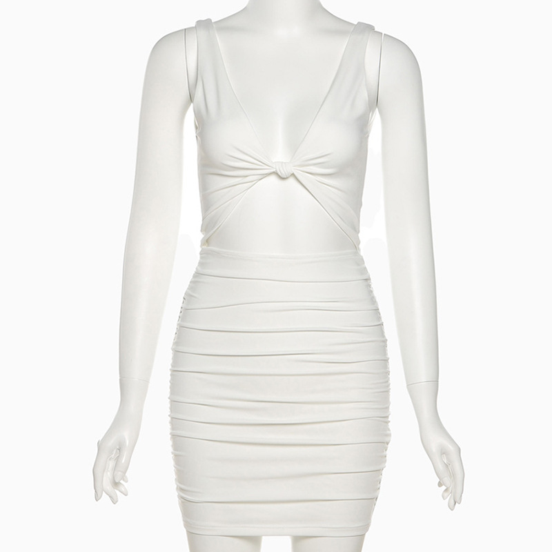 Wholesale S-L Women Sexy Solid Color Cut Out Crease Dress