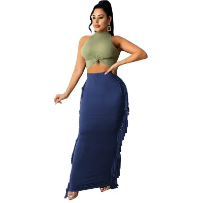 S-3XL Women Fashion Tassels Decor Skirt