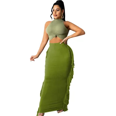 S-3XL Women Fashion Tassels Decor Skirt