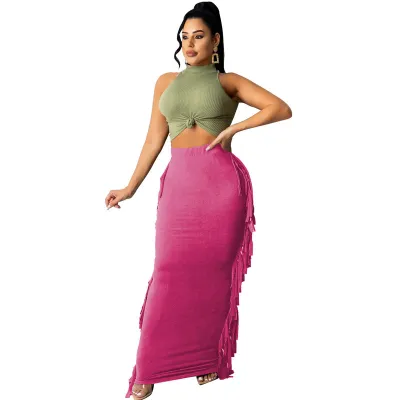 S-3XL Women Fashion Tassels Decor Skirt