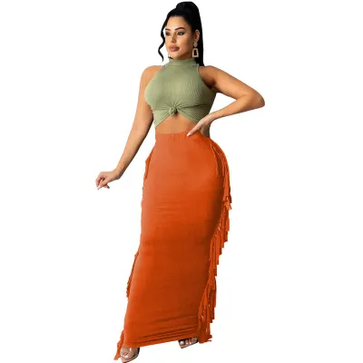 S-3XL Women Fashion Tassels Decor Skirt