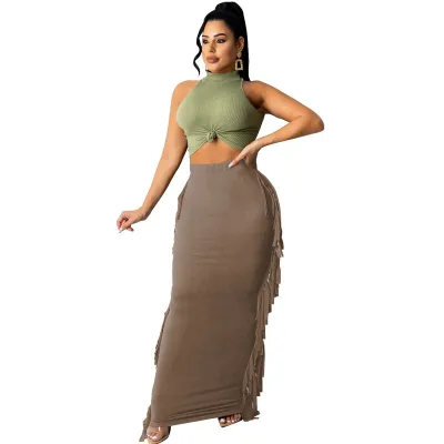 S-3XL Women Fashion Tassels Decor Skirt