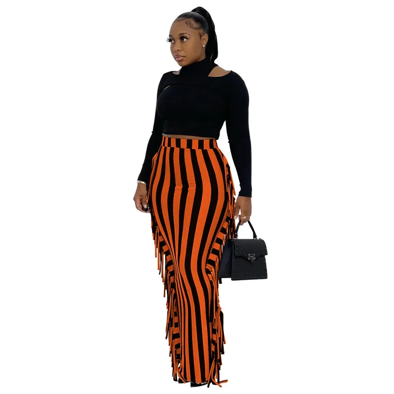 S-3XL Women Fashion Tassels Decor Skirt