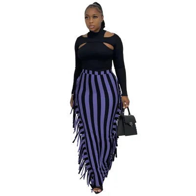 S-3XL Women Fashion Tassels Decor Skirt
