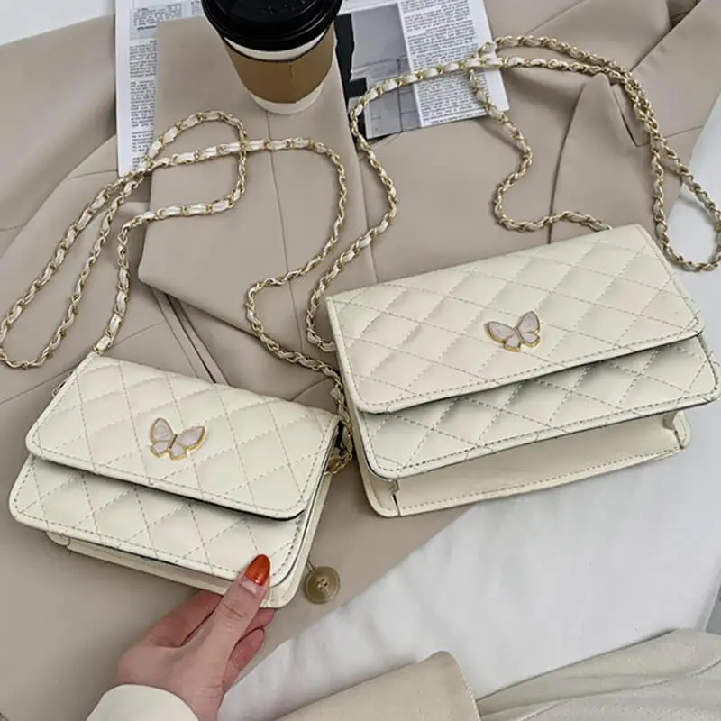 Fashion Rhombus Pattern Bow Decoration Crossbody Bags