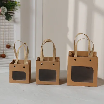 Simple Kraft Paper Gift Bag Square Bottom Shopping Bags Spot Standard Size