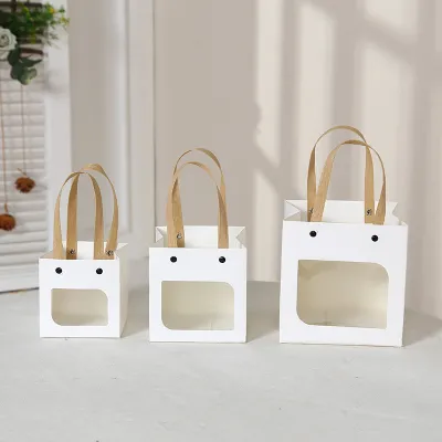 Simple Kraft Paper Gift Bag Square Bottom Shopping Bags Spot Standard Size