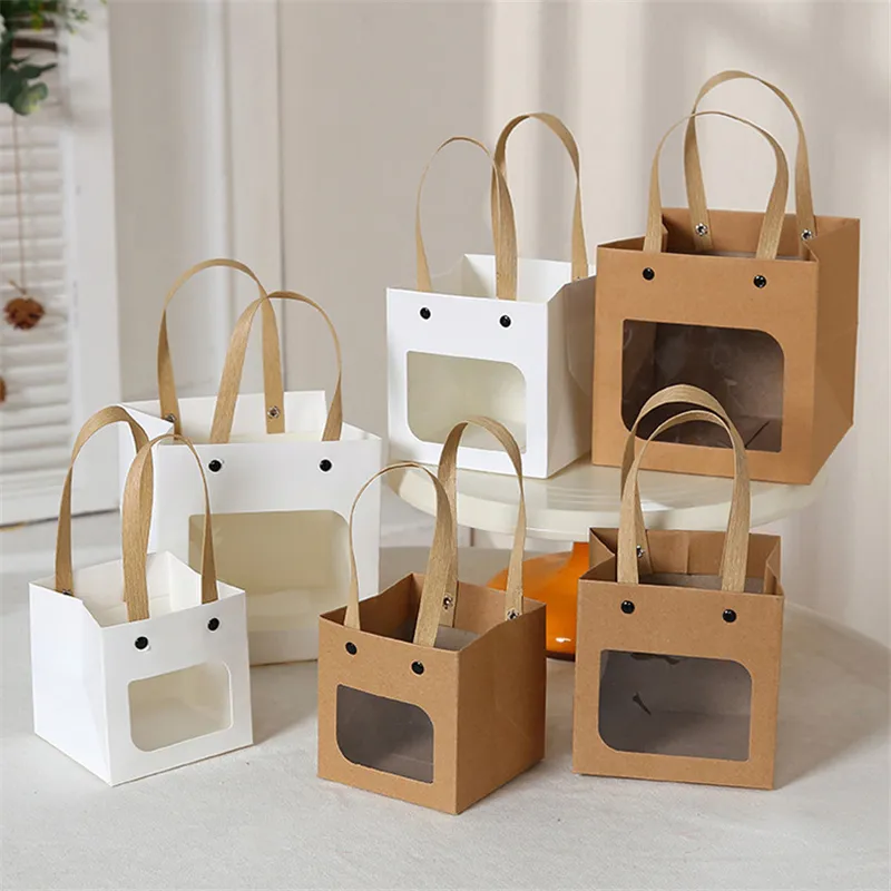 Simple Kraft Paper Gift Bag Square Bottom Shopping Bags Spot Standard Size