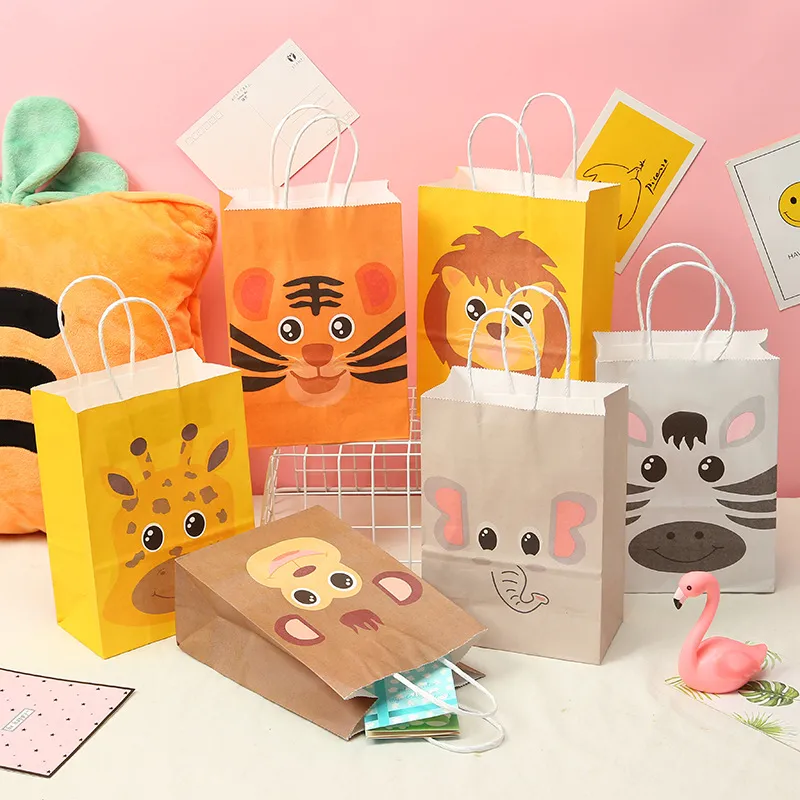 Cartoon Animal Pattern Kraft Paper Gift Shopping Bag