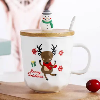 Cute Santa Snowman Decorated Ceramic Mug Set 401-500ml Christmas Party Tableware