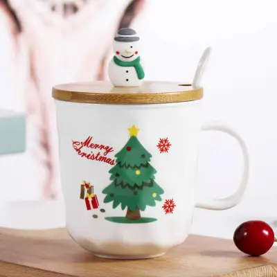 Cute Santa Snowman Decorated Ceramic Mug Set 401-500ml Christmas Party Tableware