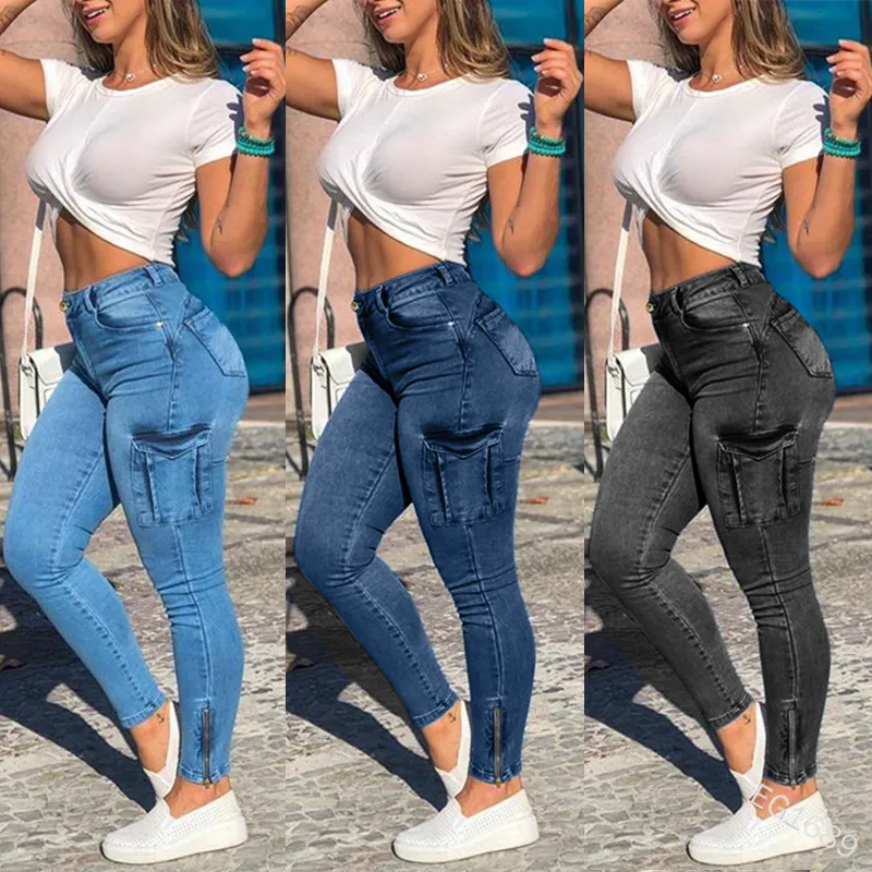 S-3XL Women Fashion Skinny Jeans Denim Mid Waist