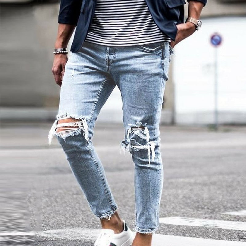 Raw fashion hem ripped jeans