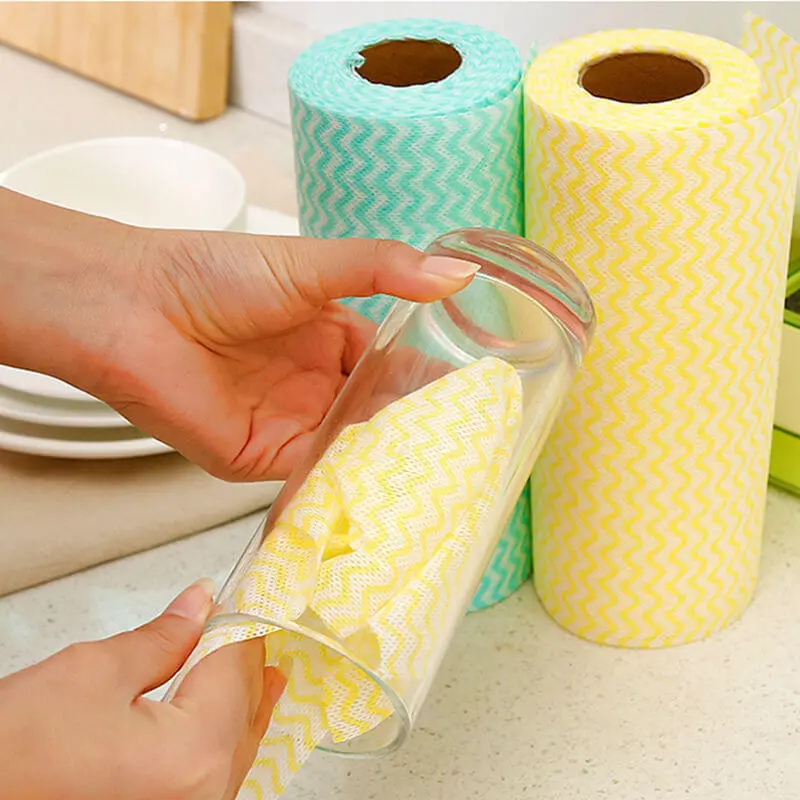 50pcs/pack Simple Kitchen Disposable Non-woven Dish Towel Colorful