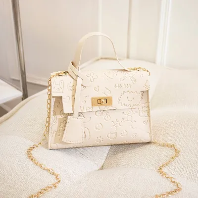 Women Sweet Solid Color Embossing PU Mini Crossbody Bag with Lock