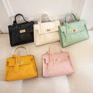 Women Sweet Solid Color Embossing PU Mini Crossbody Bag with Lock