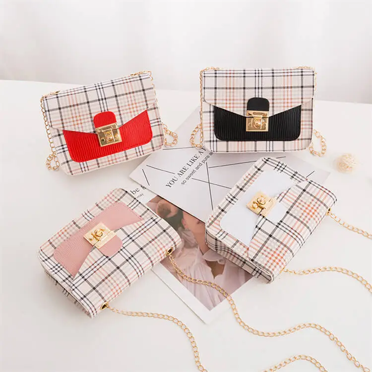 Women Edgy Color Blocking Patchwork Plaid PU Crossbody Shoulder Bag