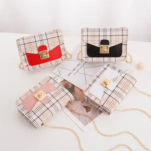 Women Edgy Color Blocking Patchwork Plaid PU Crossbody Shoulder Bag